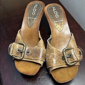 Aldo Distressed Brown Leather Mules